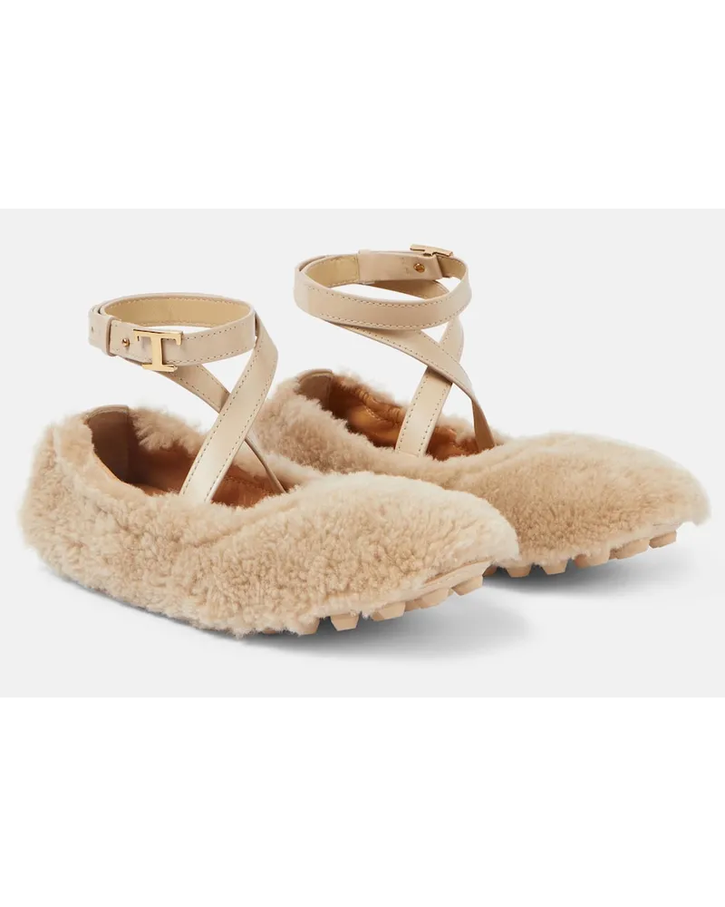 TOD'S Ballerine Bubble in shearling Beige