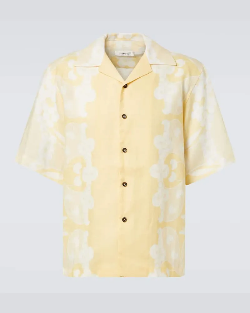 COMMAS Camicia bowling in lino con stampa Giallo