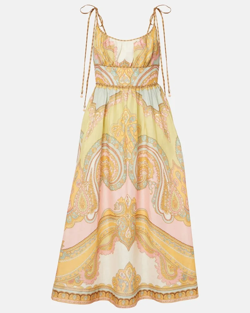 Zimmermann Abito midi Maxine Picnic in lino Multicolore