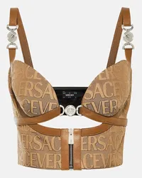 Versace Bustier in jacquard Versace Allover con pelle Beige