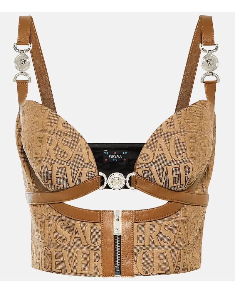 Versace Bustier in jacquard Versace Allover con pelle Beige