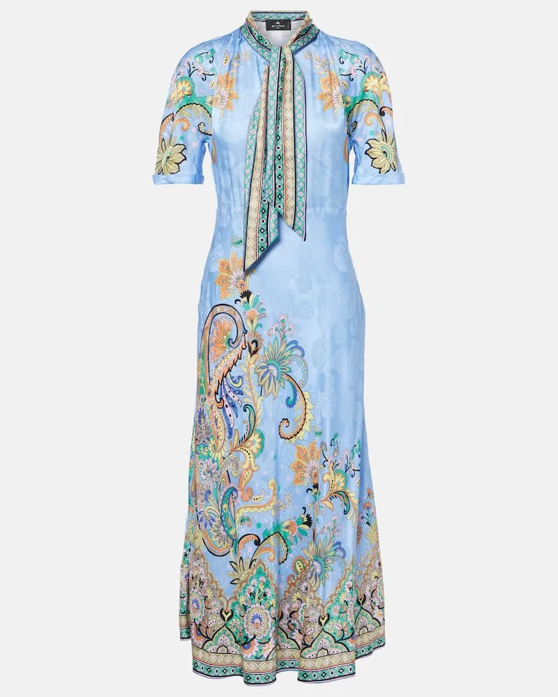Etro Abito midi in raso con stampa paisley Blu