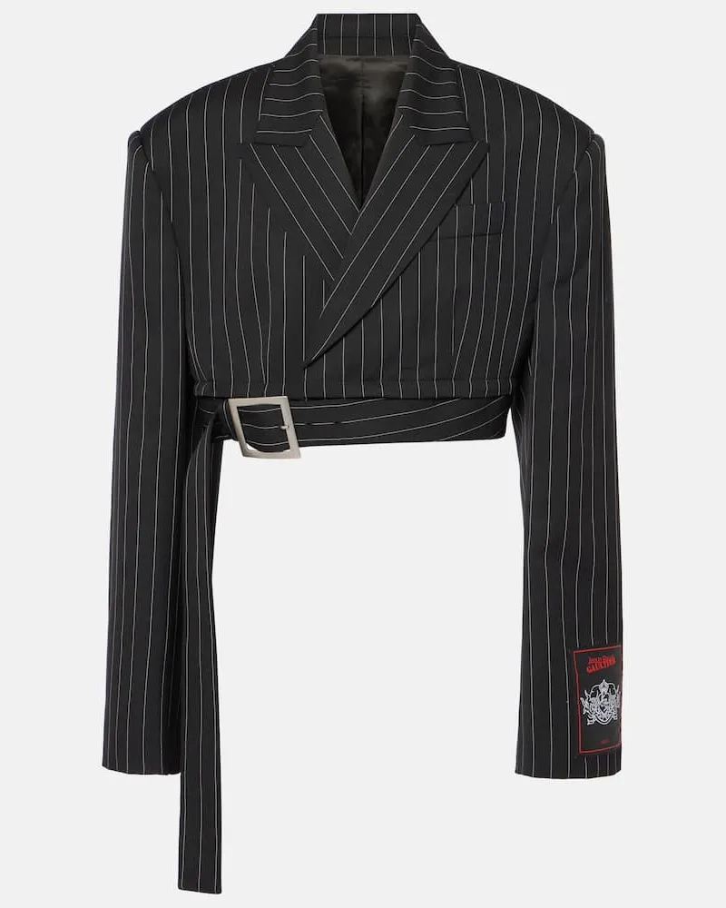 Jean Paul Gaultier Blazer cropped in lana a righe Nero