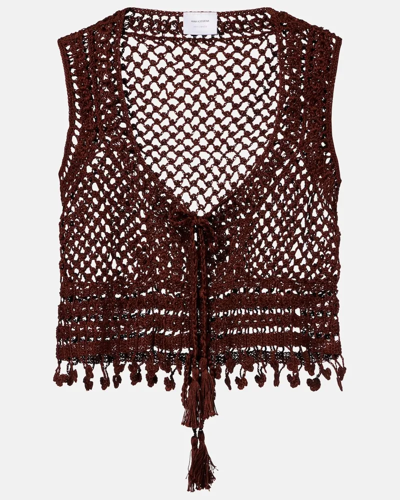 Anna Kosturova Top cropped Marrakesh in crochet Marrone