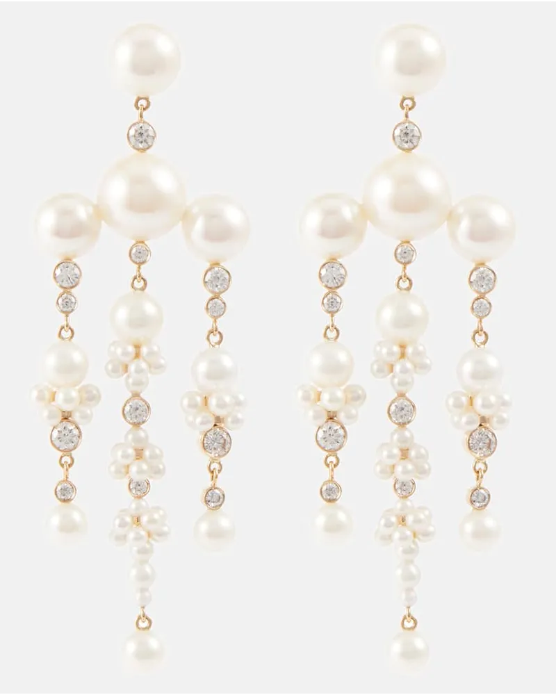 Sophie Bille Brahe Orecchini Jardin de RÃªve in oro giallo 14kt con diamanti e perle Bianco