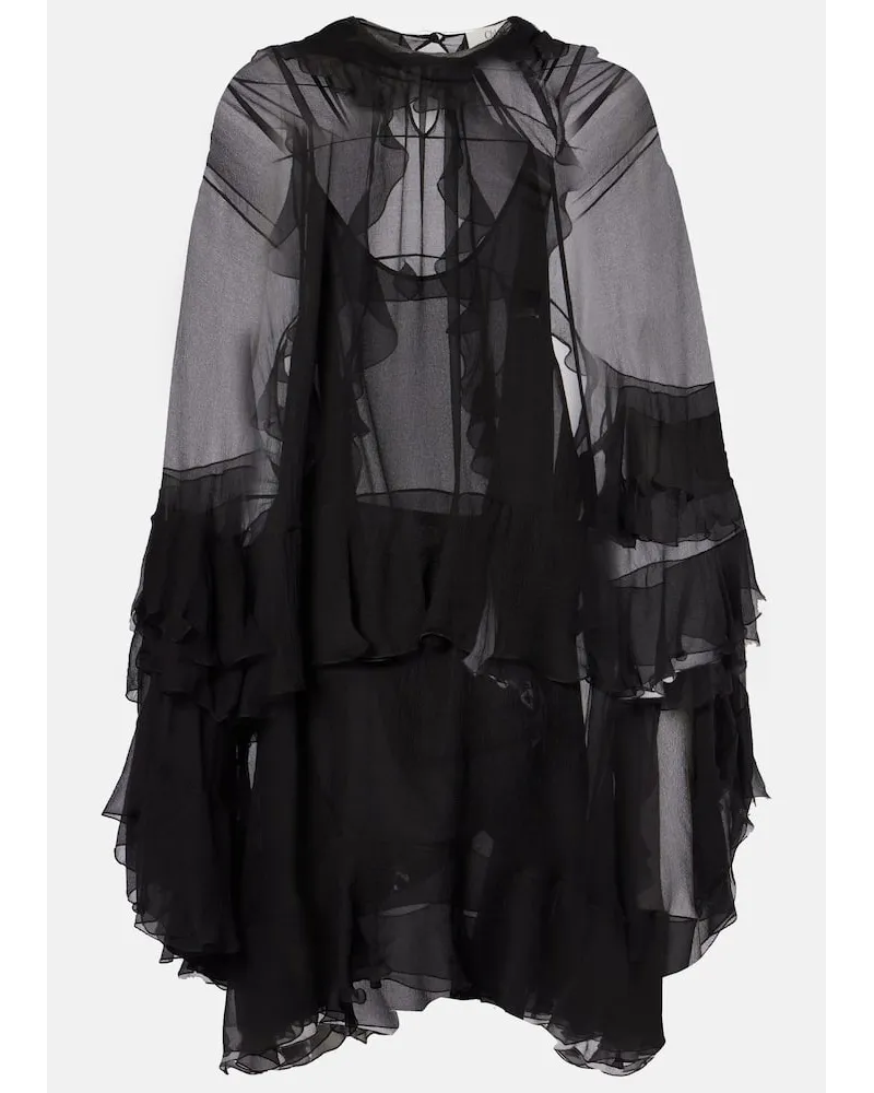 Chloé ChloÃ© Abito corto in chiffon di seta con balze Nero