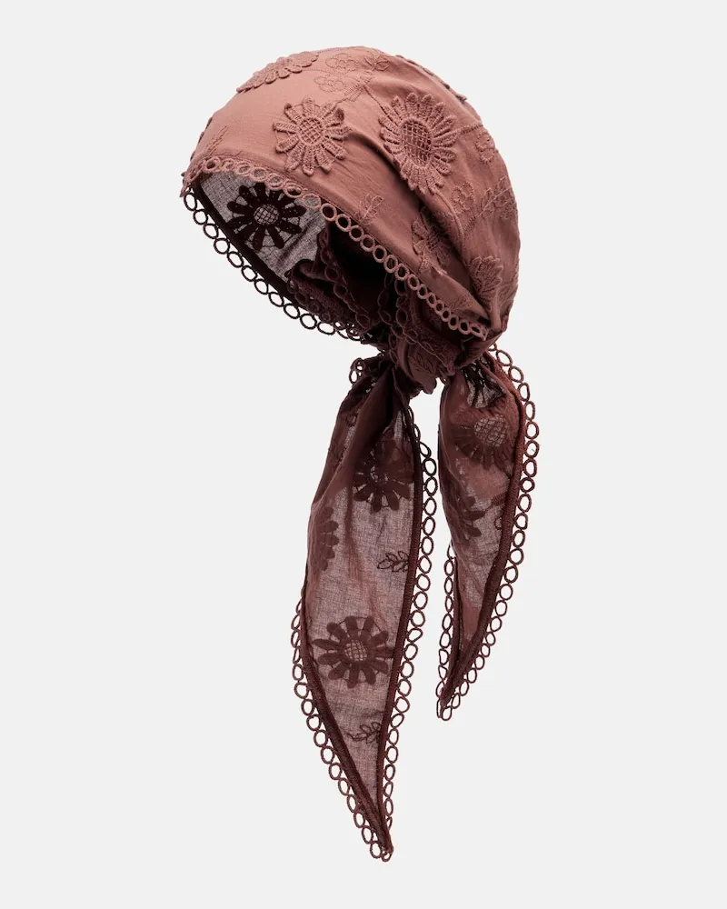Poupette St Barth Foulard Aura in cotone con ricamo Marrone
