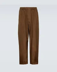 Christophe Lemaire Pantaloni regular in seta Marrone