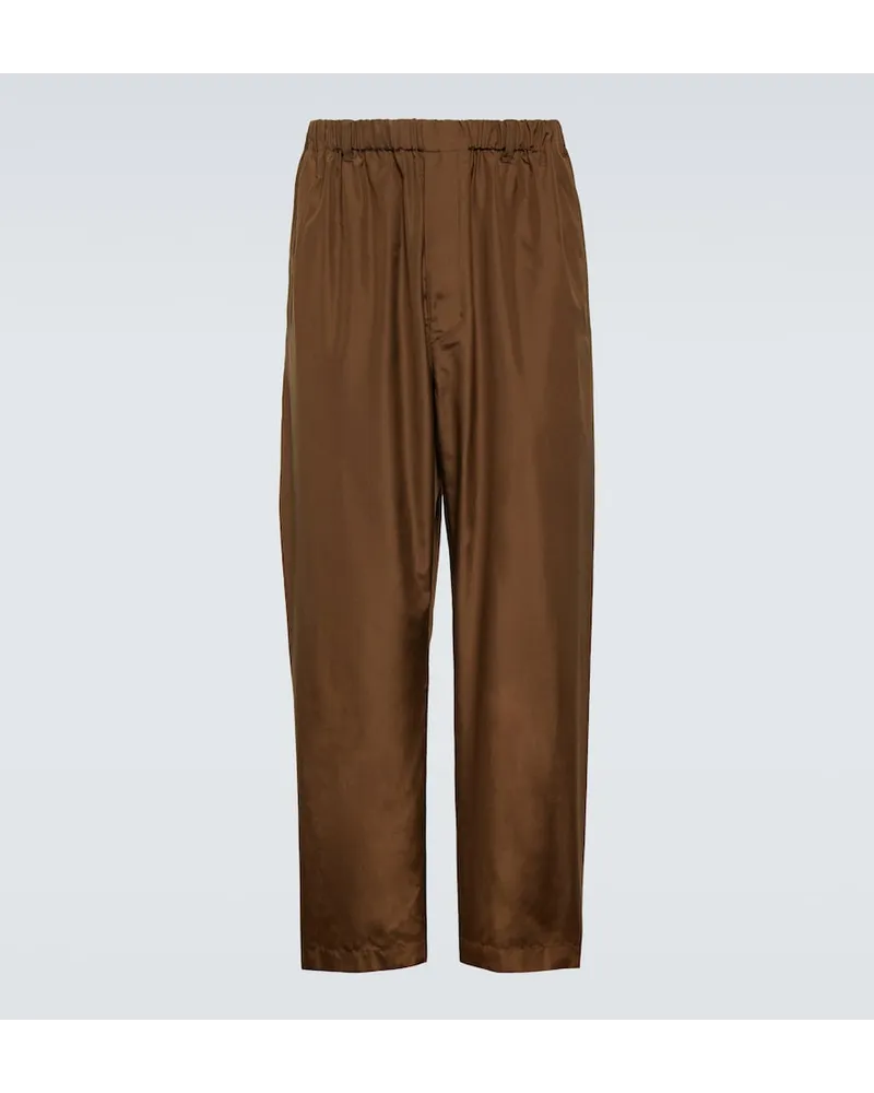 Christophe Lemaire Pantaloni regular in seta Marrone