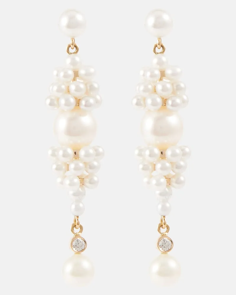 Sophie Bille Brahe Orecchini RÃªve de Diamant in oro 14kt, diamanti e perle Bianco