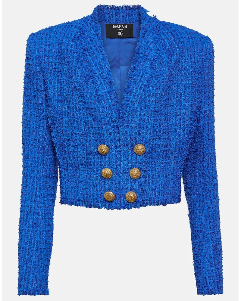 Balmain Blazer cropped in tweed Blu