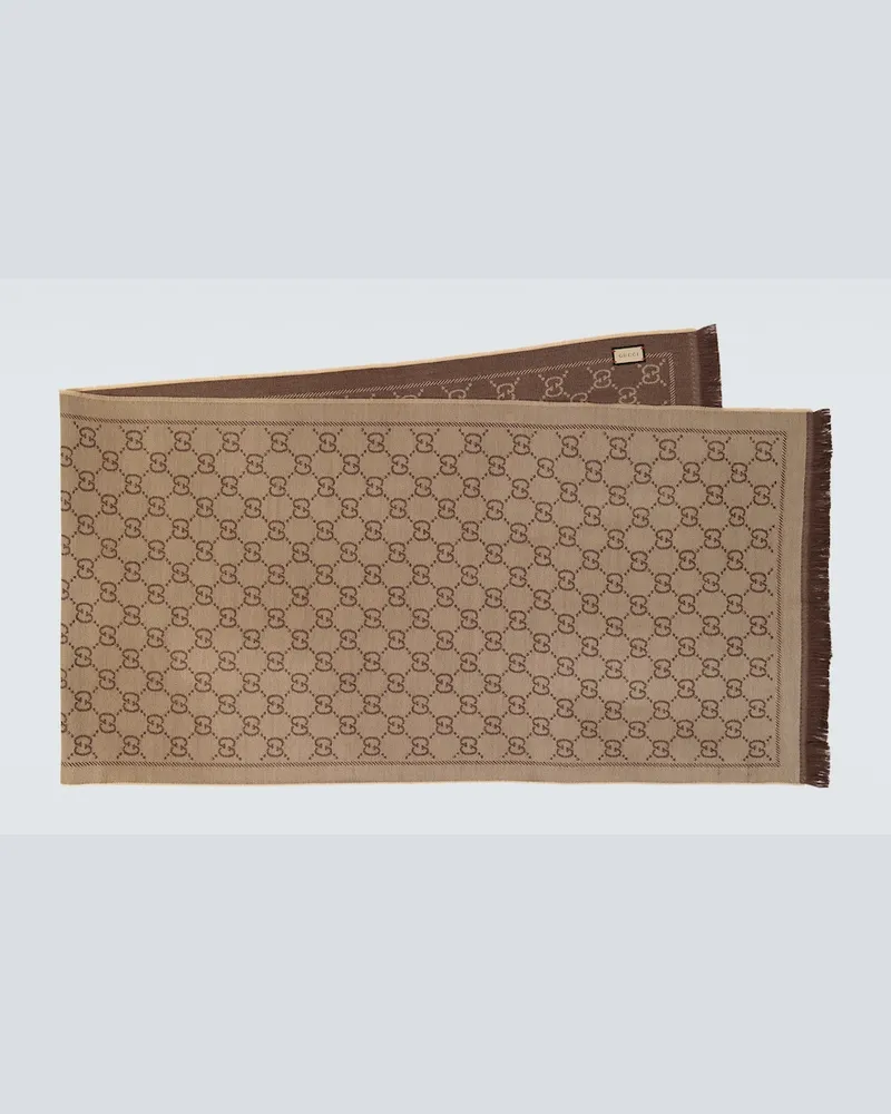 Gucci Sciarpa in lana GG jacquard Marrone
