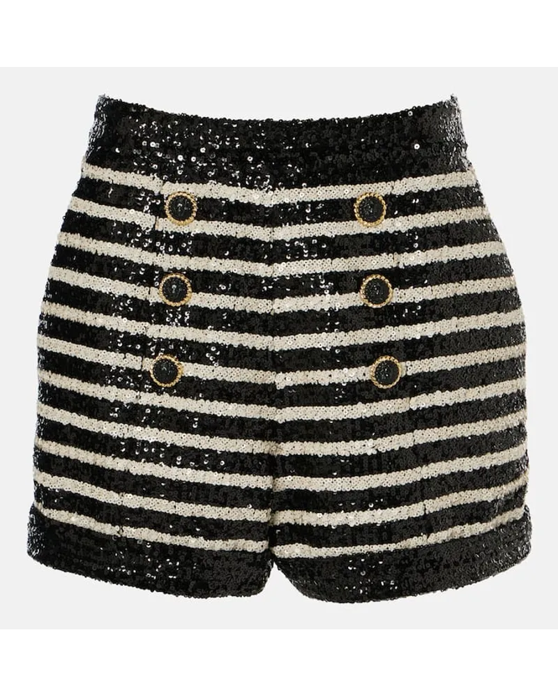 Balmain Shorts a righe con paillettes Nero