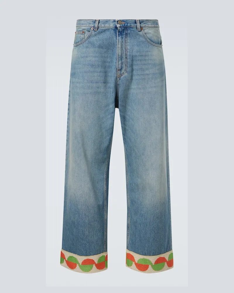 Valentino Garavani Jeans a gamba larga con jacquard Blu