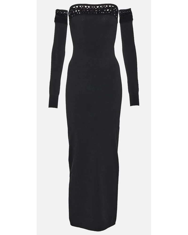Alaïa AlaÃ¯a Abito lungo Vienne con scollo bardot Nero
