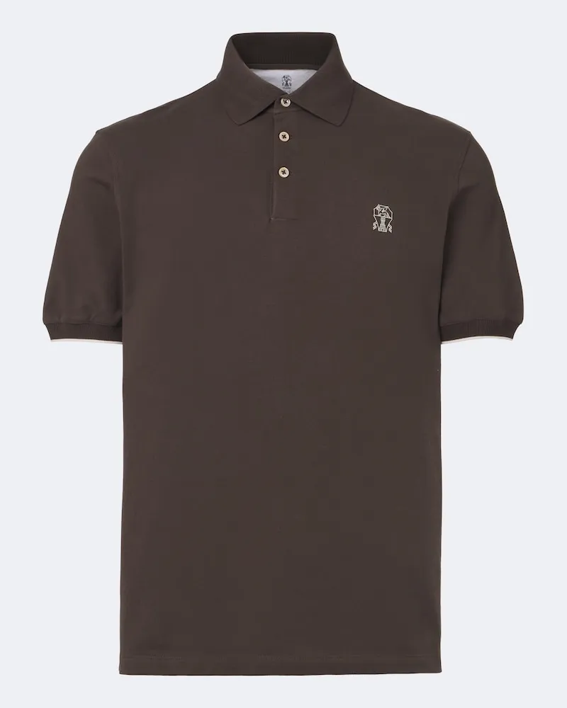 Brunello Cucinelli Polo in piqué di cotone con logo Marrone