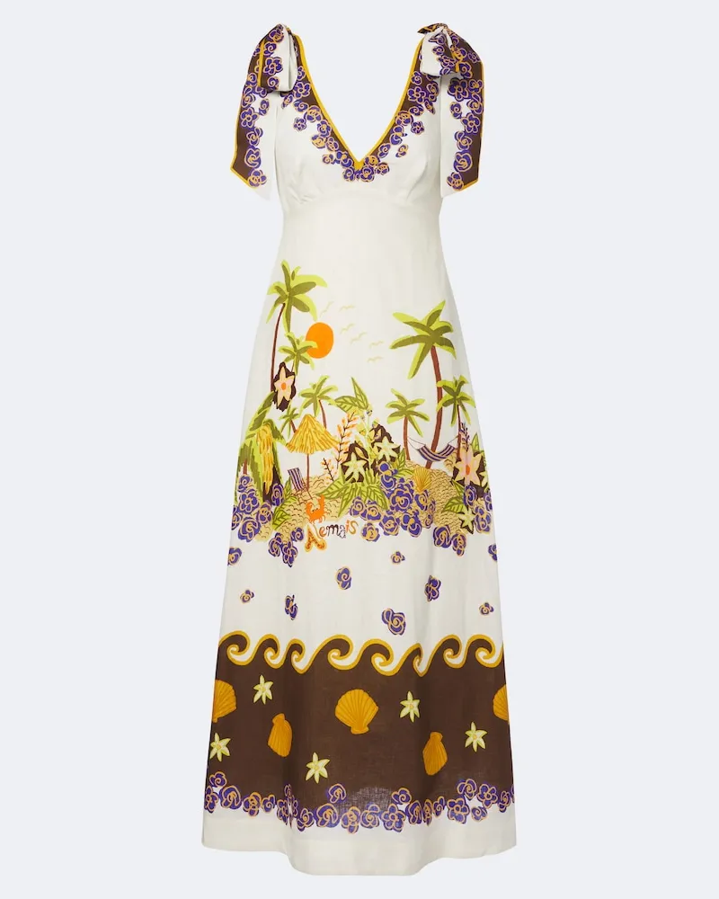ALEMAIS Alémais Abito midi Island Cove in lino Multicolore