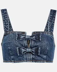 Self-Portrait Top in denim con fiocco Blu