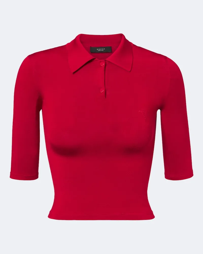 Gucci Pullover polo in misto seta Rosso