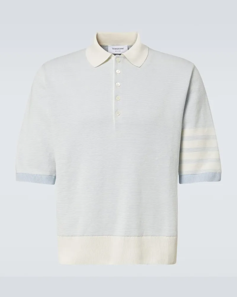 Thom Browne Polo 4-Bar in lino e cotone Blu