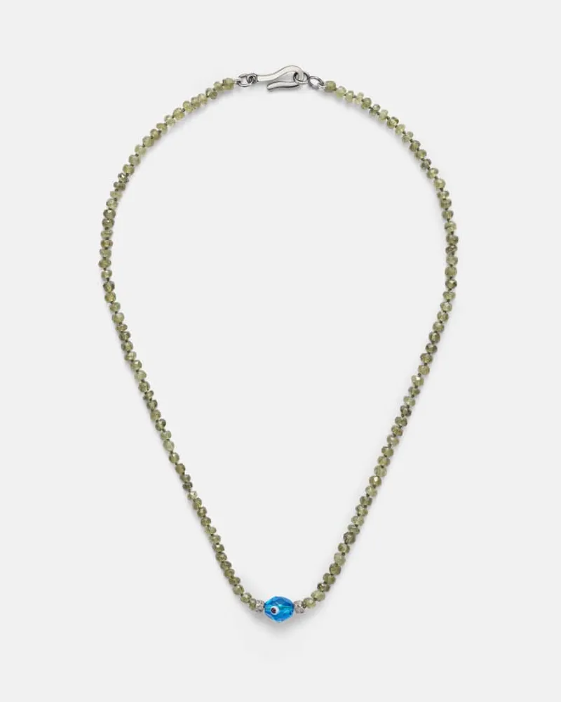 Ileana Makri Collana in oro bianco 9kt (375/1000) e argento sterling (925) con perline, granati e diamanti Verde