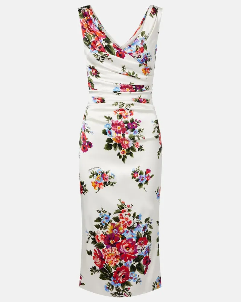 Dolce & Gabbana Abito midi in raso con stampa floreale Bianco