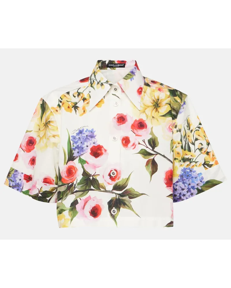 Dolce & Gabbana Camicia cropped in popeline con stampa Bianco