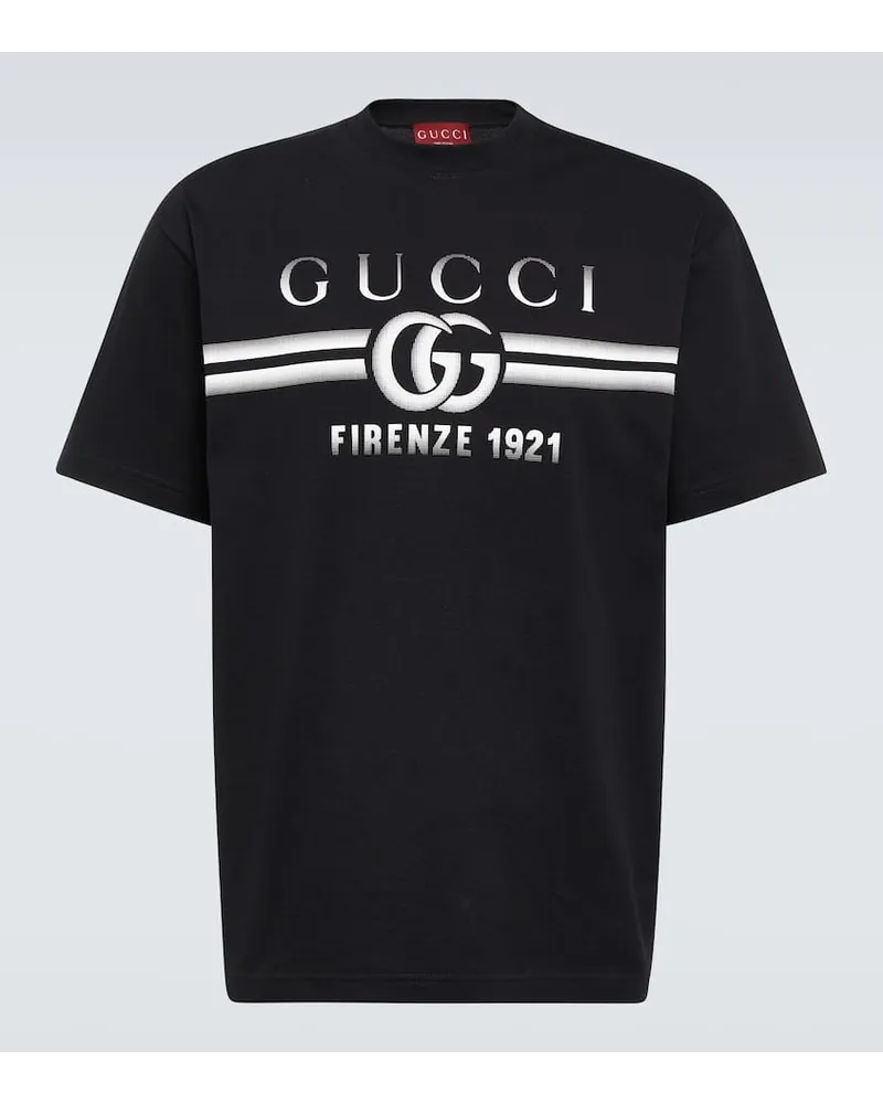 Gucci T-shirt in jersey di cotone con logo Nero