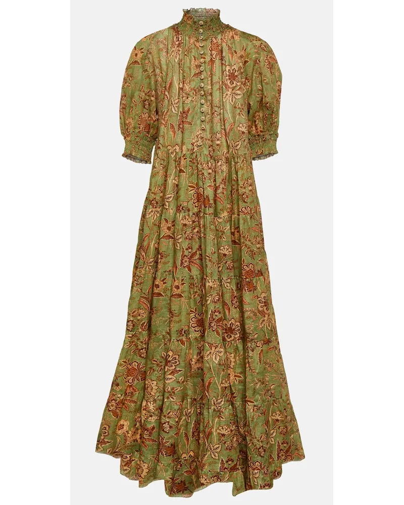 Zimmermann Abito lungo Junie in cotone con stampa Verde