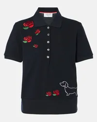 Thom Browne Polo in piqué di cotone con ricamo Blu