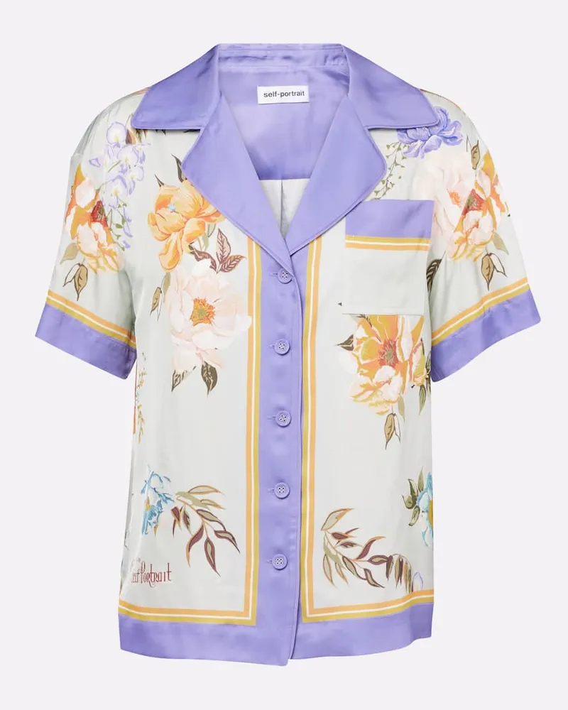 Self-Portrait Camicia in twill a fiori Blu