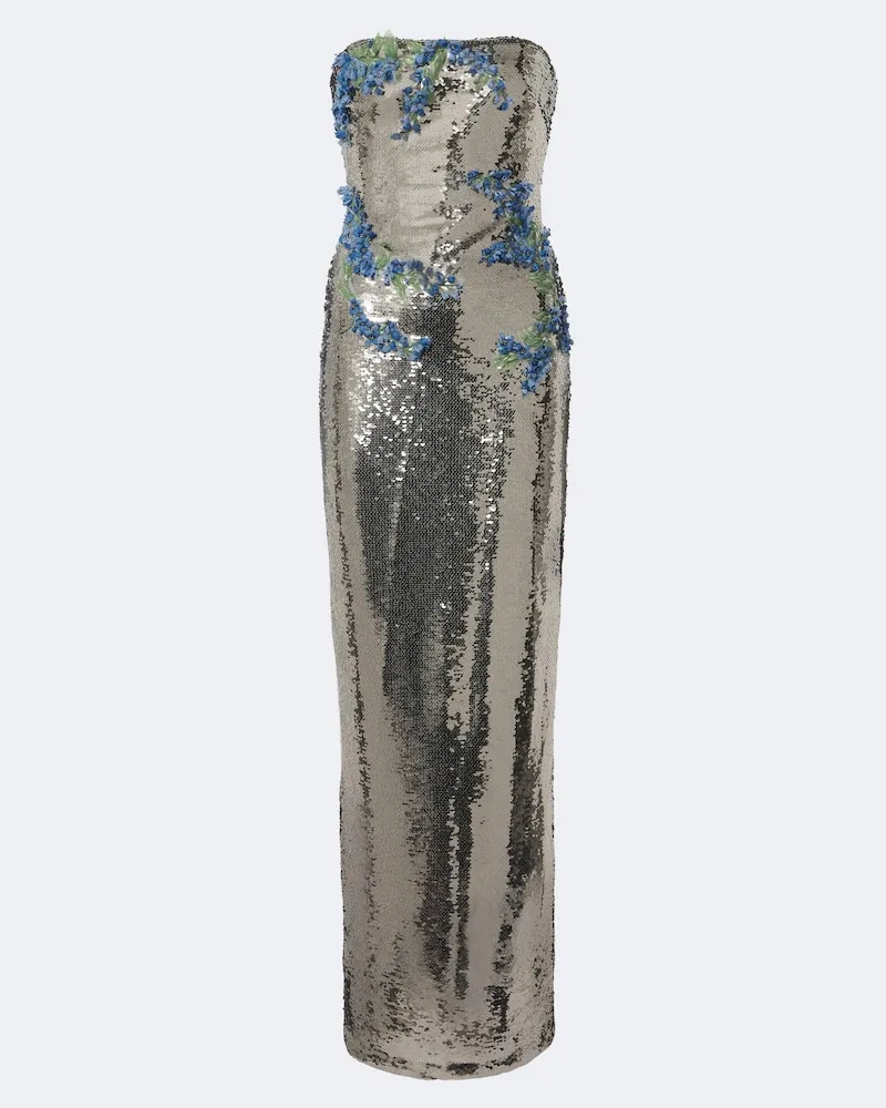 Monique Lhuillier Abito lungo con paillettes Argento