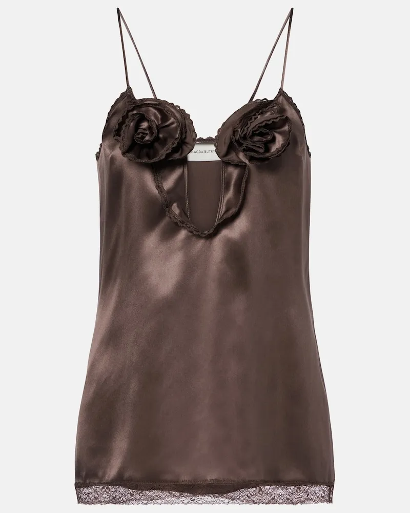Magda Butrym Camisole in raso di seta con pizzo e applicazioni Marrone