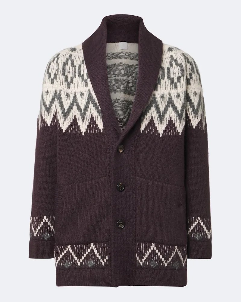 Eleventy Cardigan in cashmere e seta chevron Borgogna