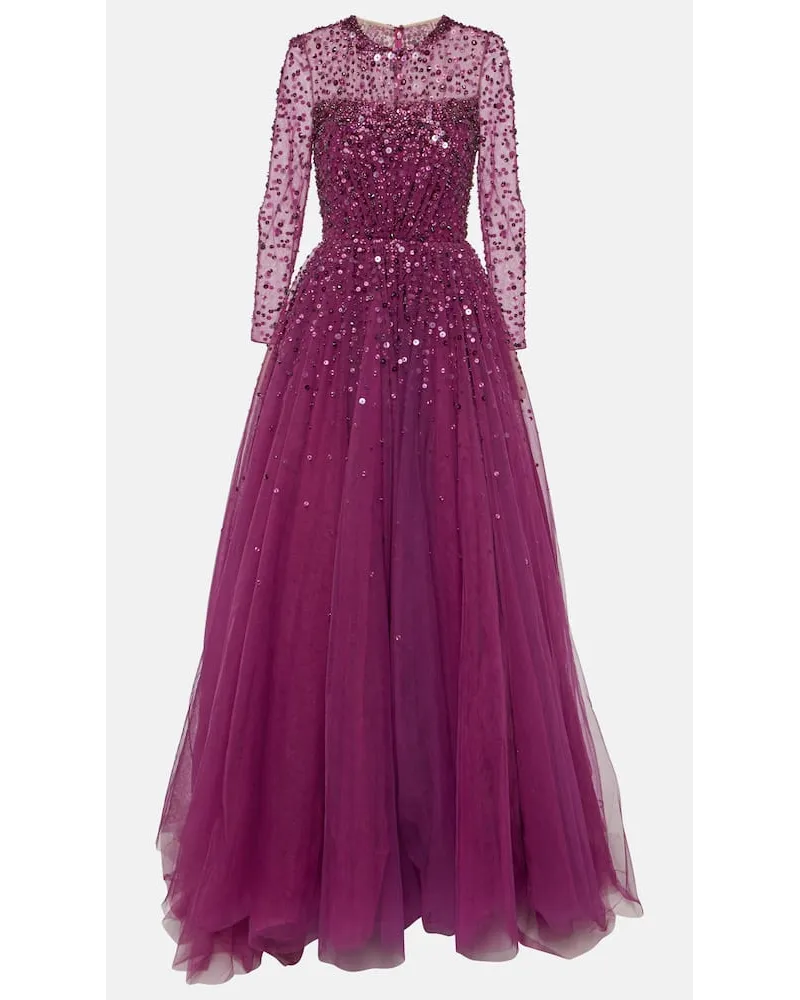 Jenny Packham Abito lungo Constantine in tulle con paillettes Rosso