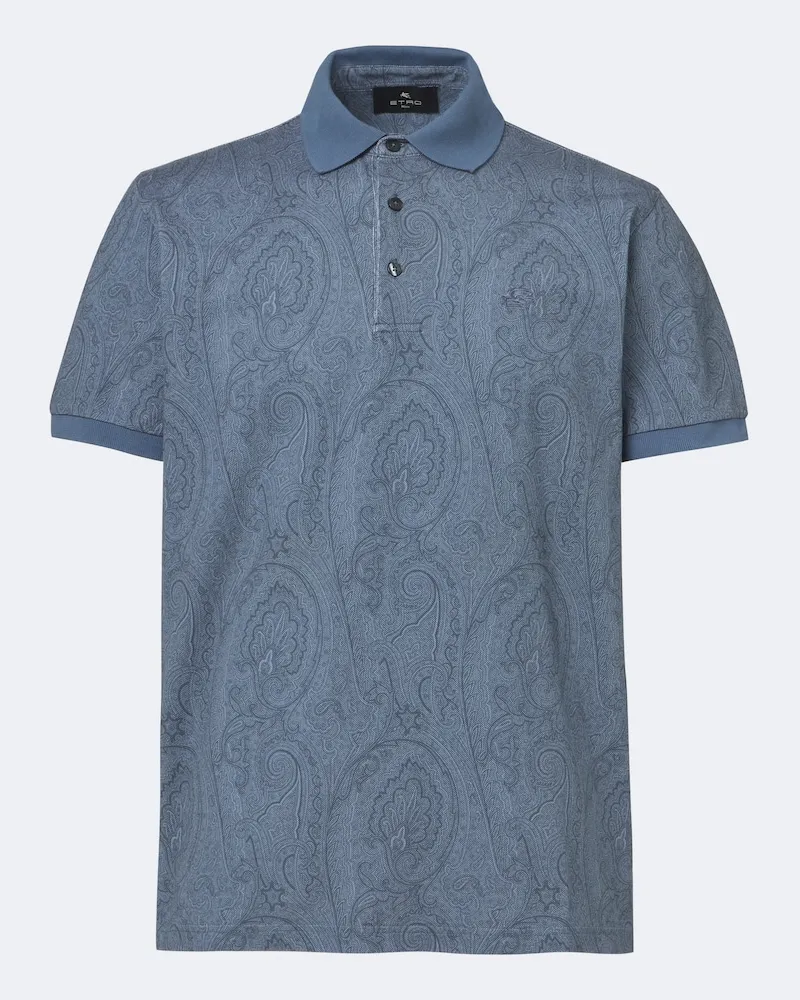 Etro Polo in piqué di cotone con stampa paisley Blu