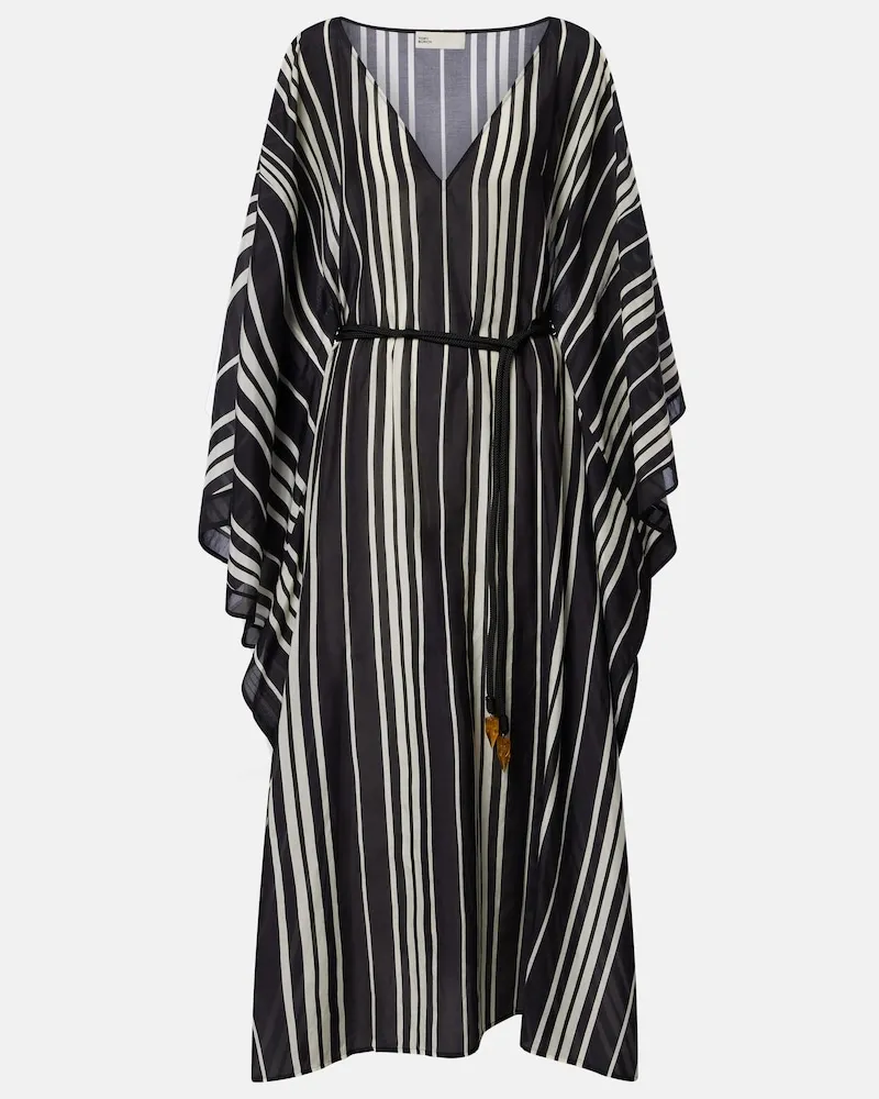 Tory Burch Caftano in cotone e seta a righe Nero