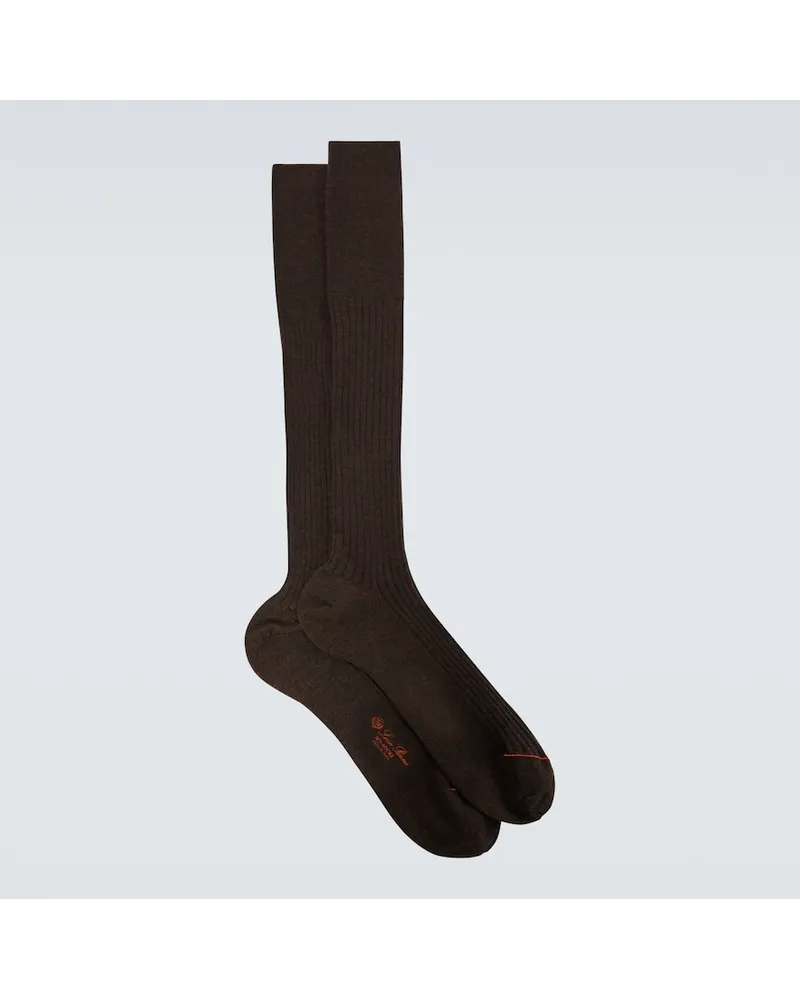 Loro Piana Calze Costina in cashmere e seta Marrone