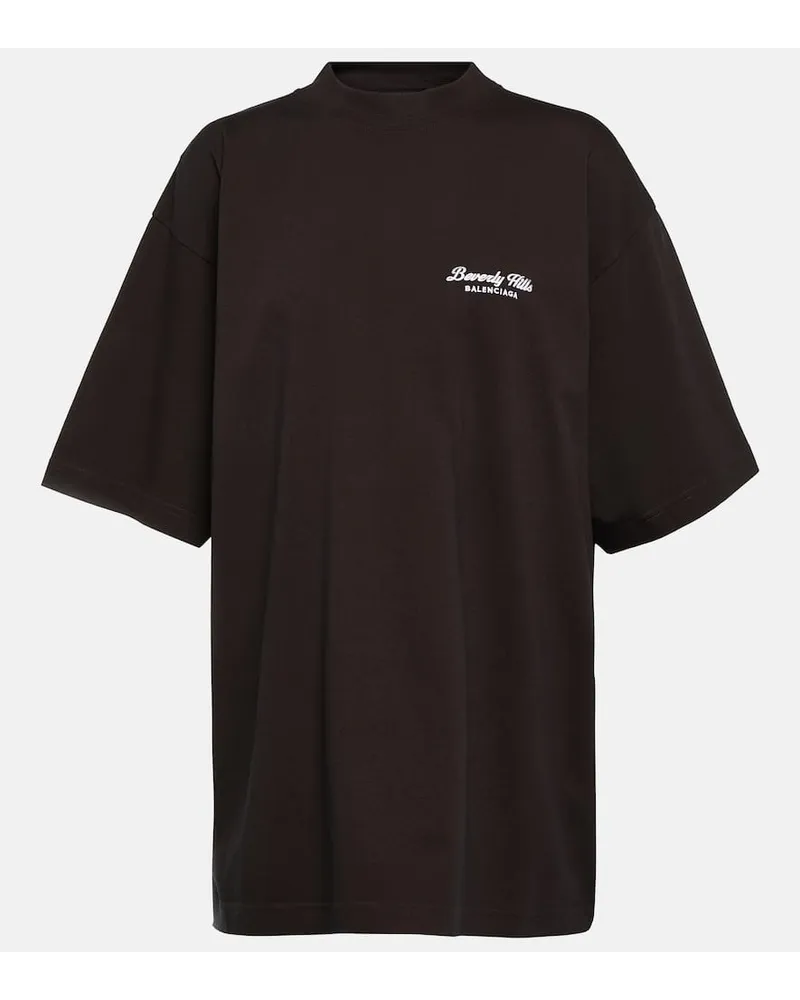 Balenciaga T-shirt in jersey di cotone con stampa Marrone