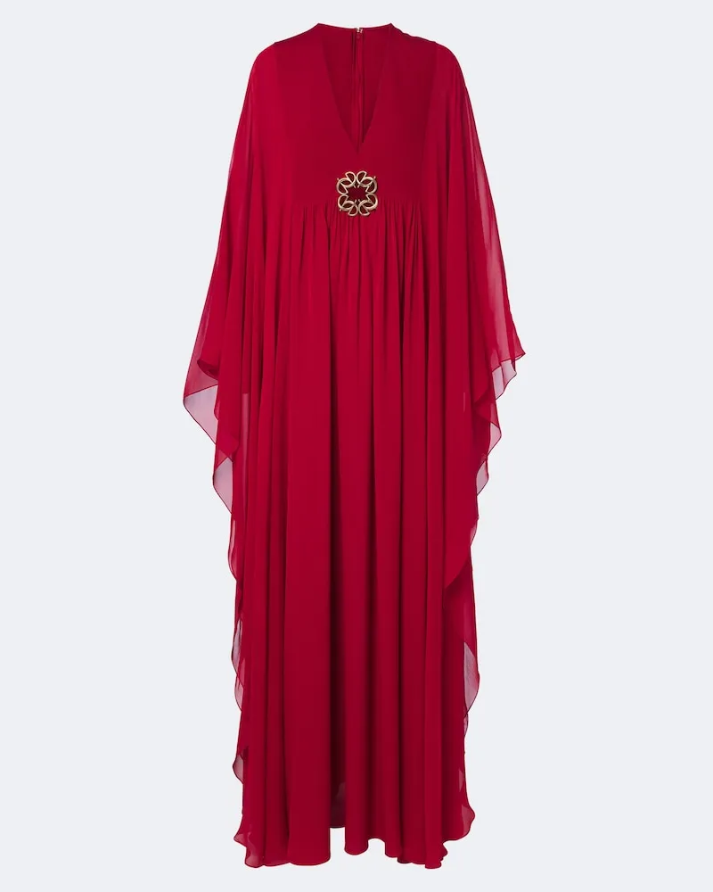 Elie Saab Caftano in chiffon di seta Rosso