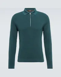 Loro Piana Polo Zip Ridge in lana e seta Blu