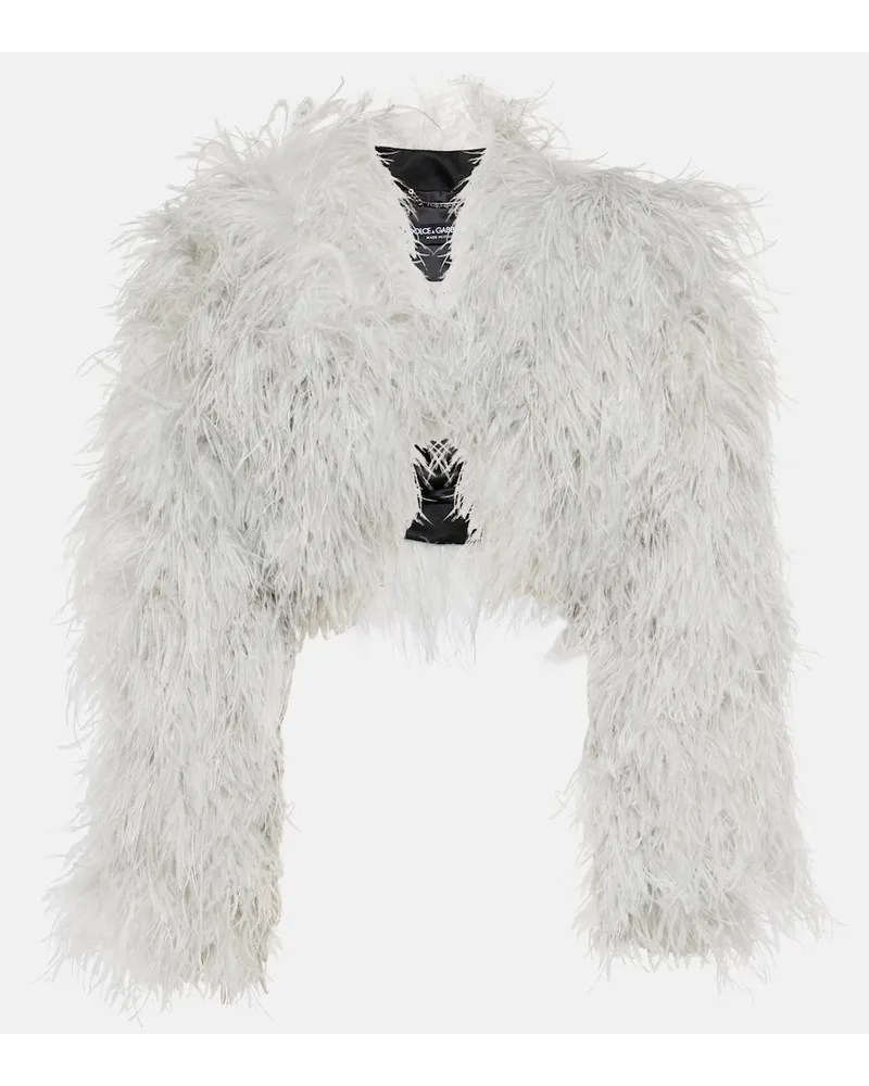 Dolce & Gabbana Giacca cropped con piume Bianco