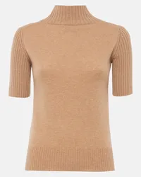 KHAITE Top Cecil in cashmere a collo alto Beige