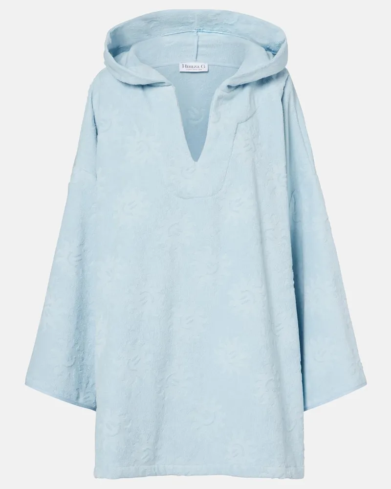 Hunza G Poncho con cappuccio in spugna di cotone Blu