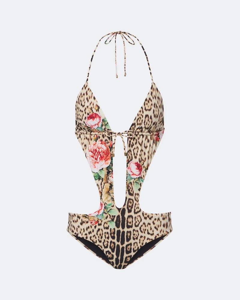 Roberto Cavalli Costume intero con stampa leopardata Beige
