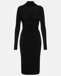 Saint Laurent Abito midi con ruches Nero