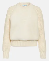 Prada Pullover in alpaca con shearling Bianco