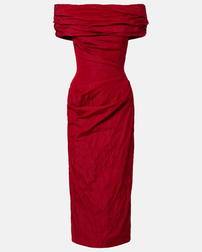 Magda Butrym Abito midi in misto cotone off-shoulders Rosso