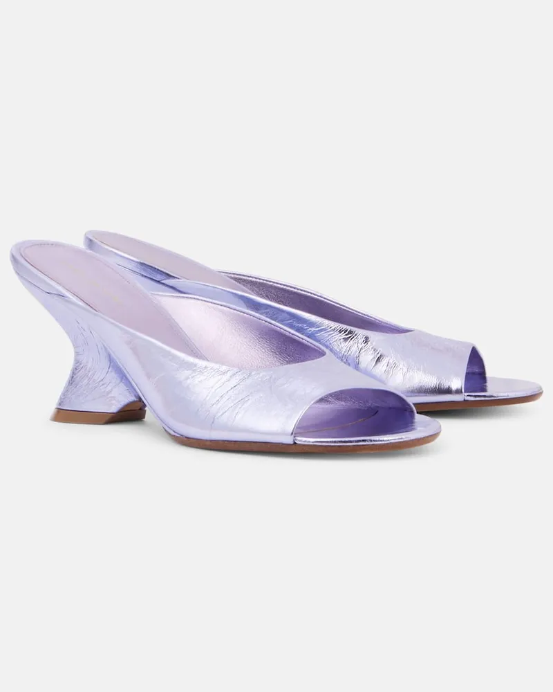 Dries van Noten Mules in pelle metallizzata con zeppa Viola