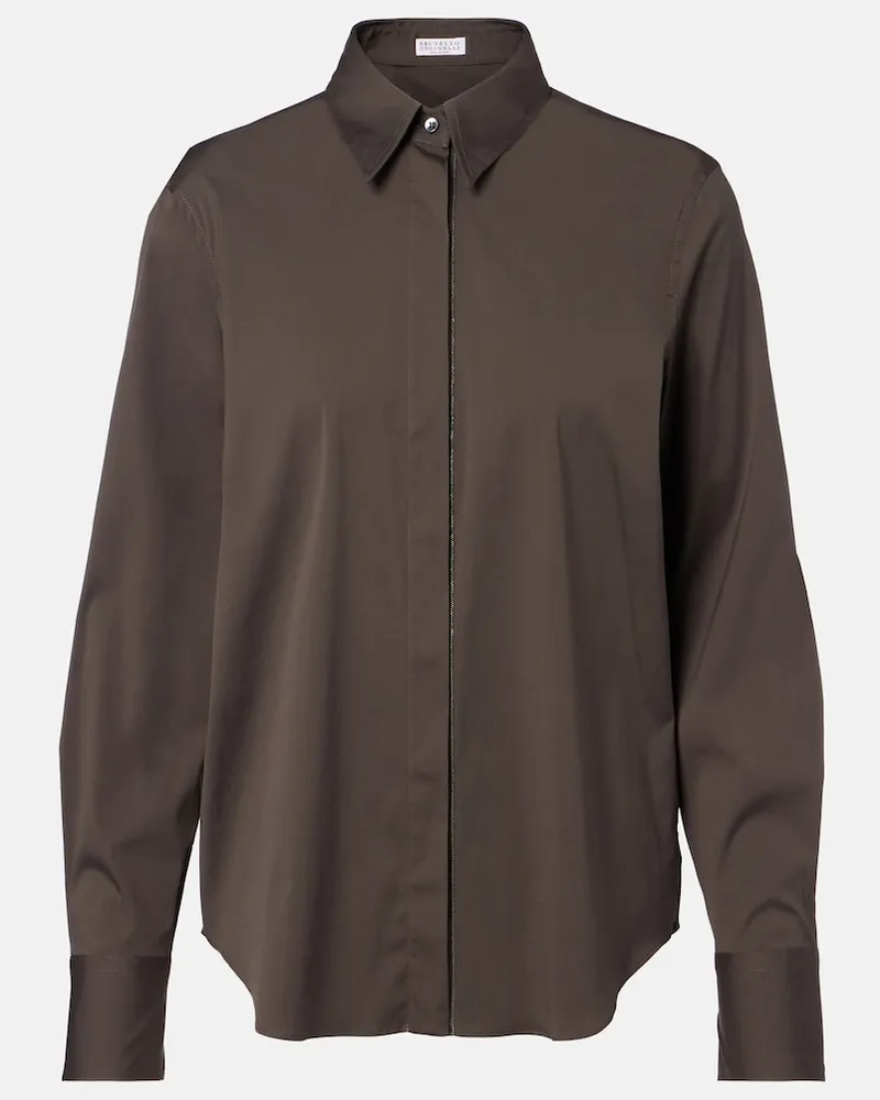 Brunello Cucinelli Camicia in popeline di misto cotone Marrone